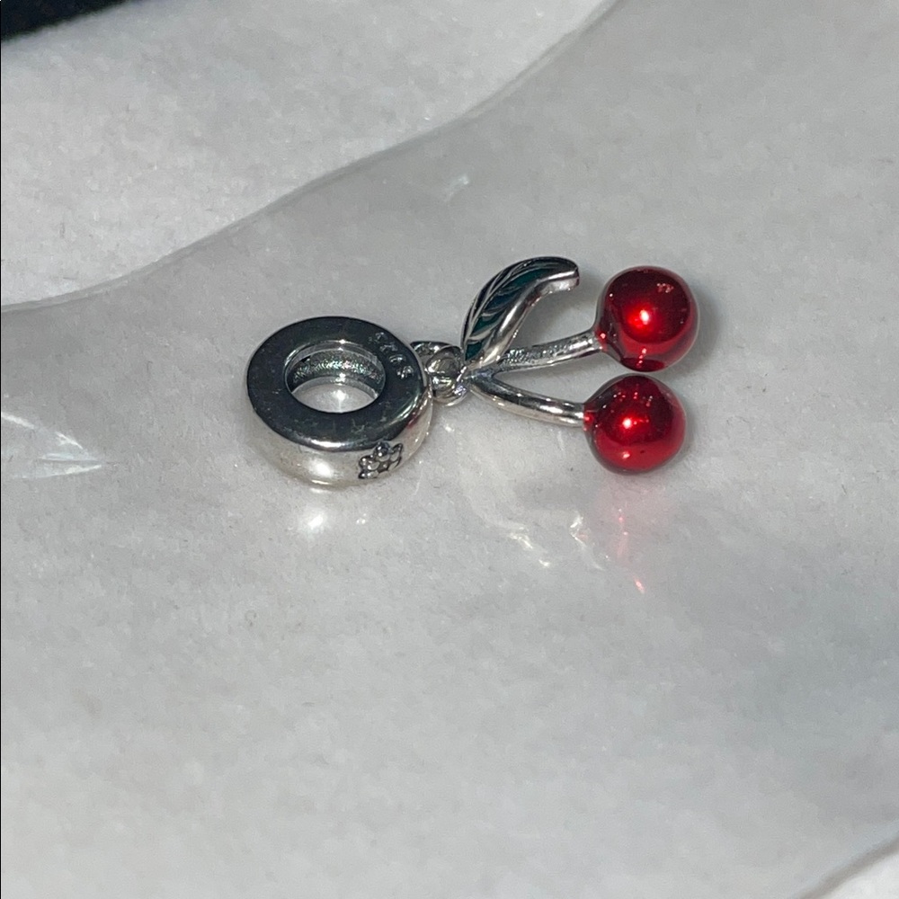 Cherry fruit dangle charm fits Pandora bracelet or necklace S925 Sterling Silver - Picture 3 of 5